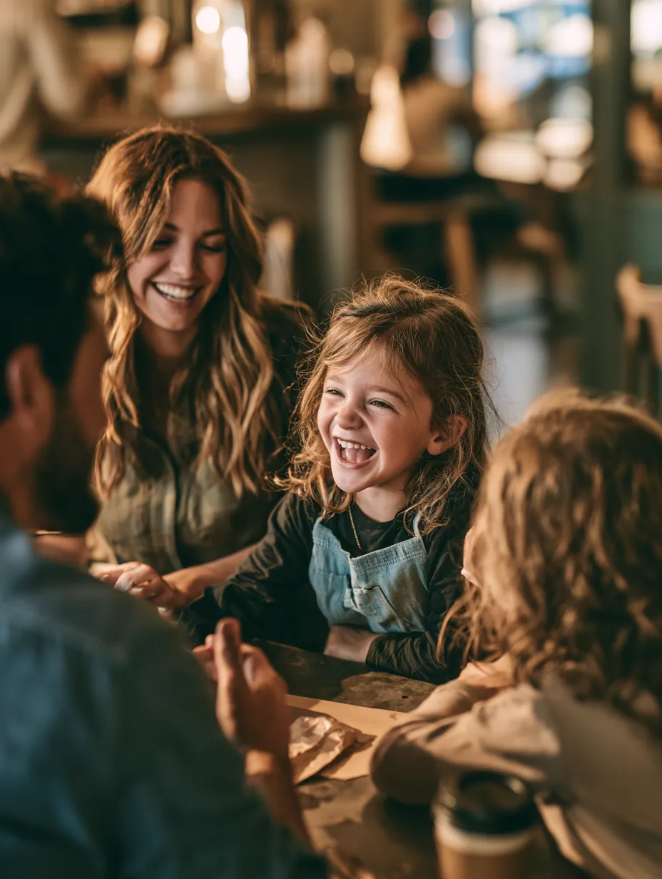 Family sharing a laugh at a cafe table, the payoff plan picked with Allstar Lending's comparison math