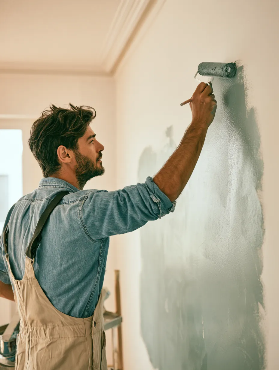 Renter painting a fresh accent wall in a new apartment — improving an Allstar Lending application one deliberate coat at a time